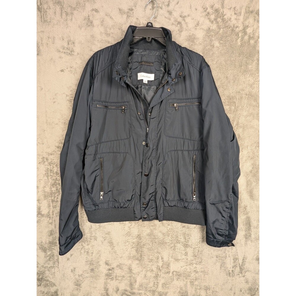 Calvin Klein Windbreaker Jacket Men's L Full Zip Dark Green Front Pockets